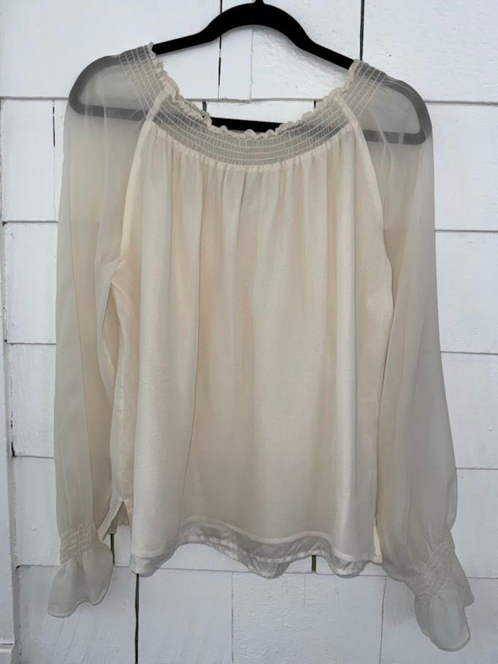 Y2K Sheer 100% Silk Ivory Fairy Top Romantic Victorian Coquette Ethereal Size 12